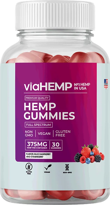 Bottle of Via Hemp Gummies — berry-flavoured hemp gummies, 60 count